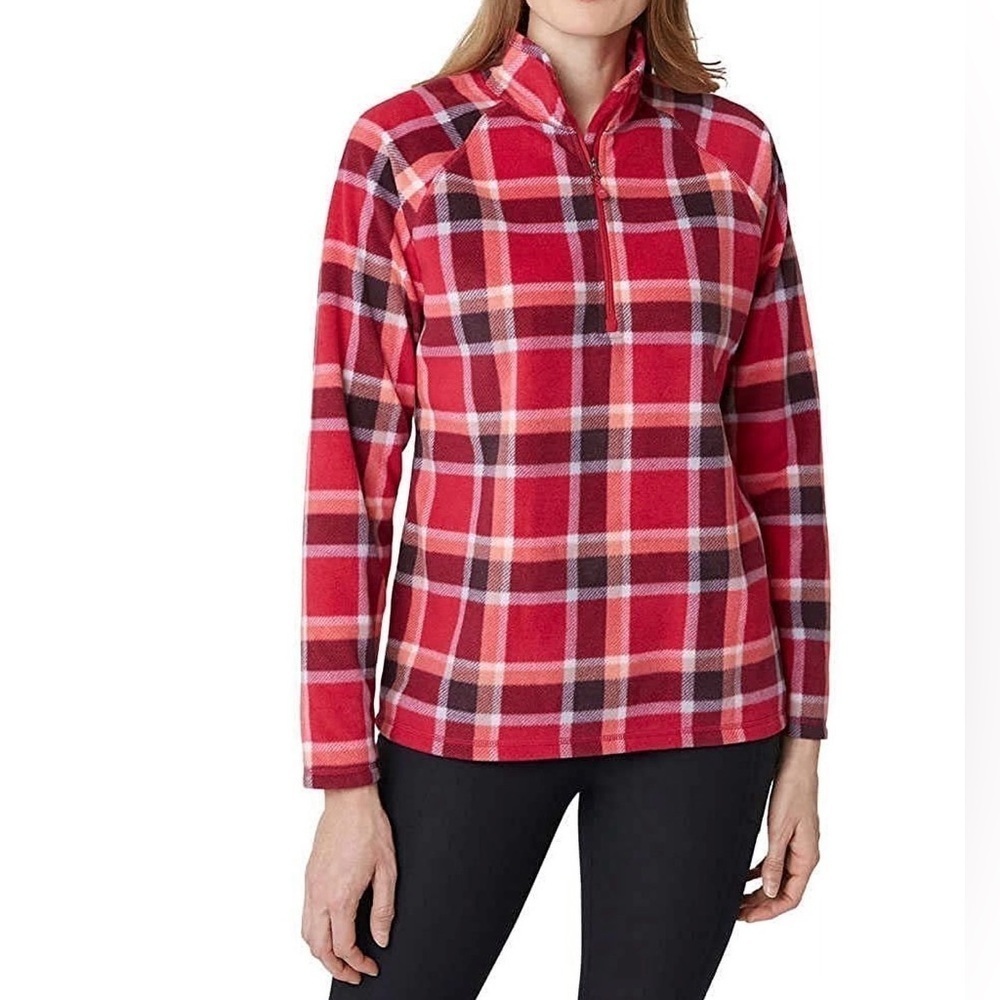 EDDIE BAUER Plaid Fleece Quarter Zip Sweatshirt